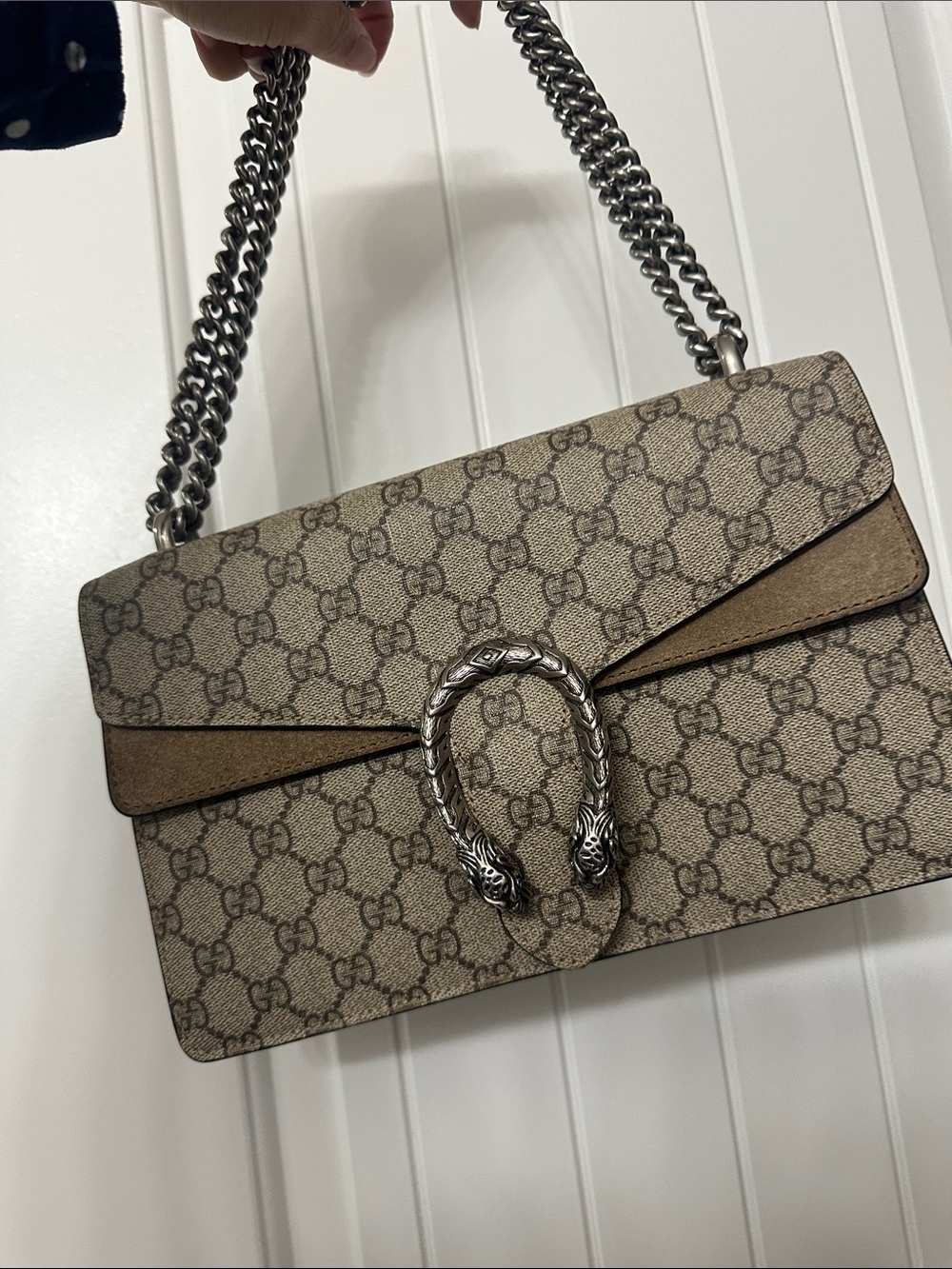 Gucci Beige/Brown Monogram Shoulder Bag with Silver-Tone Hardware